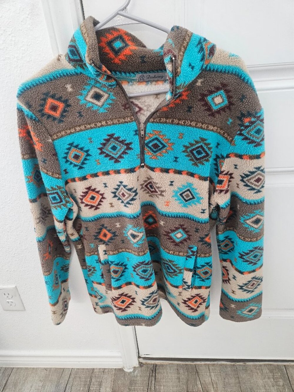 DESHENG Fleece, Turquoise, Aztec Sweatshirt